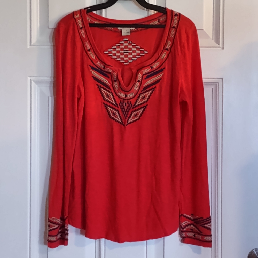 💙Lucky Brand M Embroidered Orange Boho long sleeve
